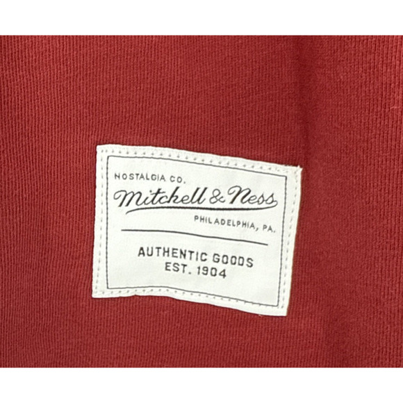 Mitchell & Ness Mens T Shirt Branded Script Burgundy Oversized Fit Medium - Picture 3 of 6